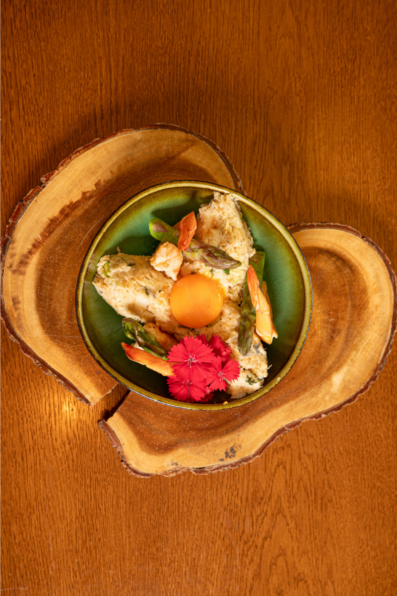 Açorda cremosa de bacalhau lascado